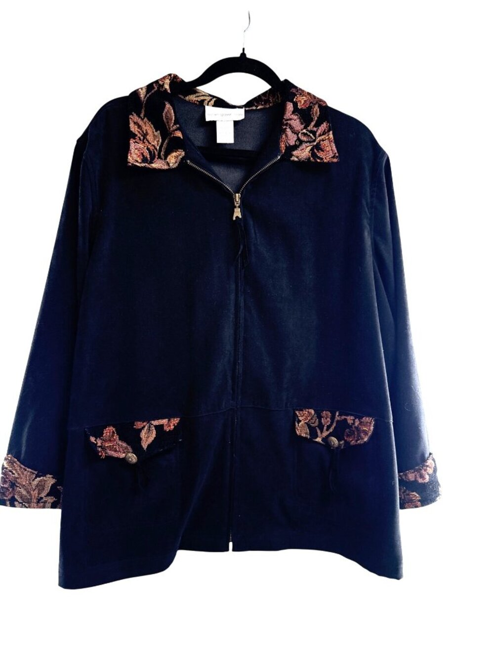 VTG Susan Graver Womens Black & Floral Embroidered Jacket With Size L